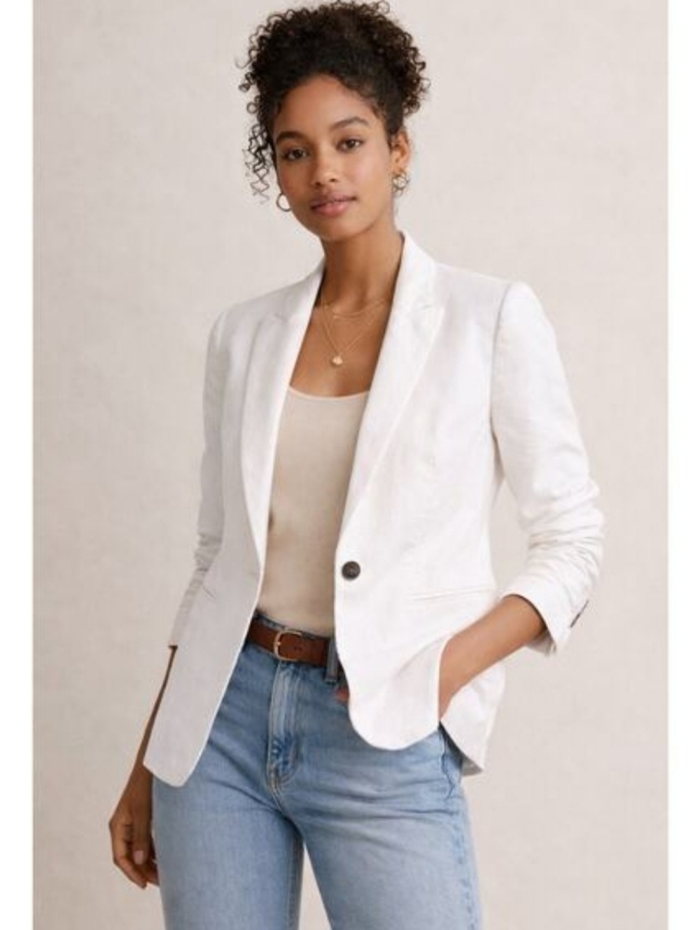 J.Crew Linen-blend One-button White Blazer Size 2